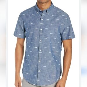 Bonobos - Riviera Slim Fit Print Sport Shirt In Chambray Sardeen -XL